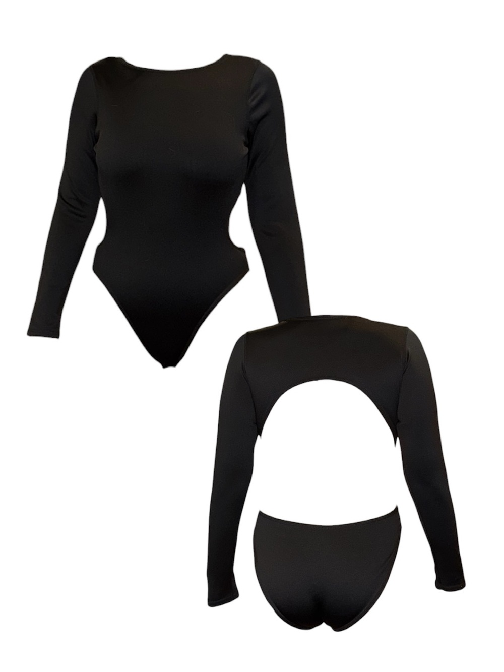 Black Long-Sleeve Open Back Bodysuit
